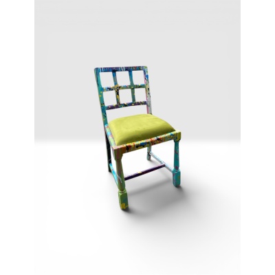 Green Statement Chair  – Hand Painted Solid Oak Luxury Accent Chair