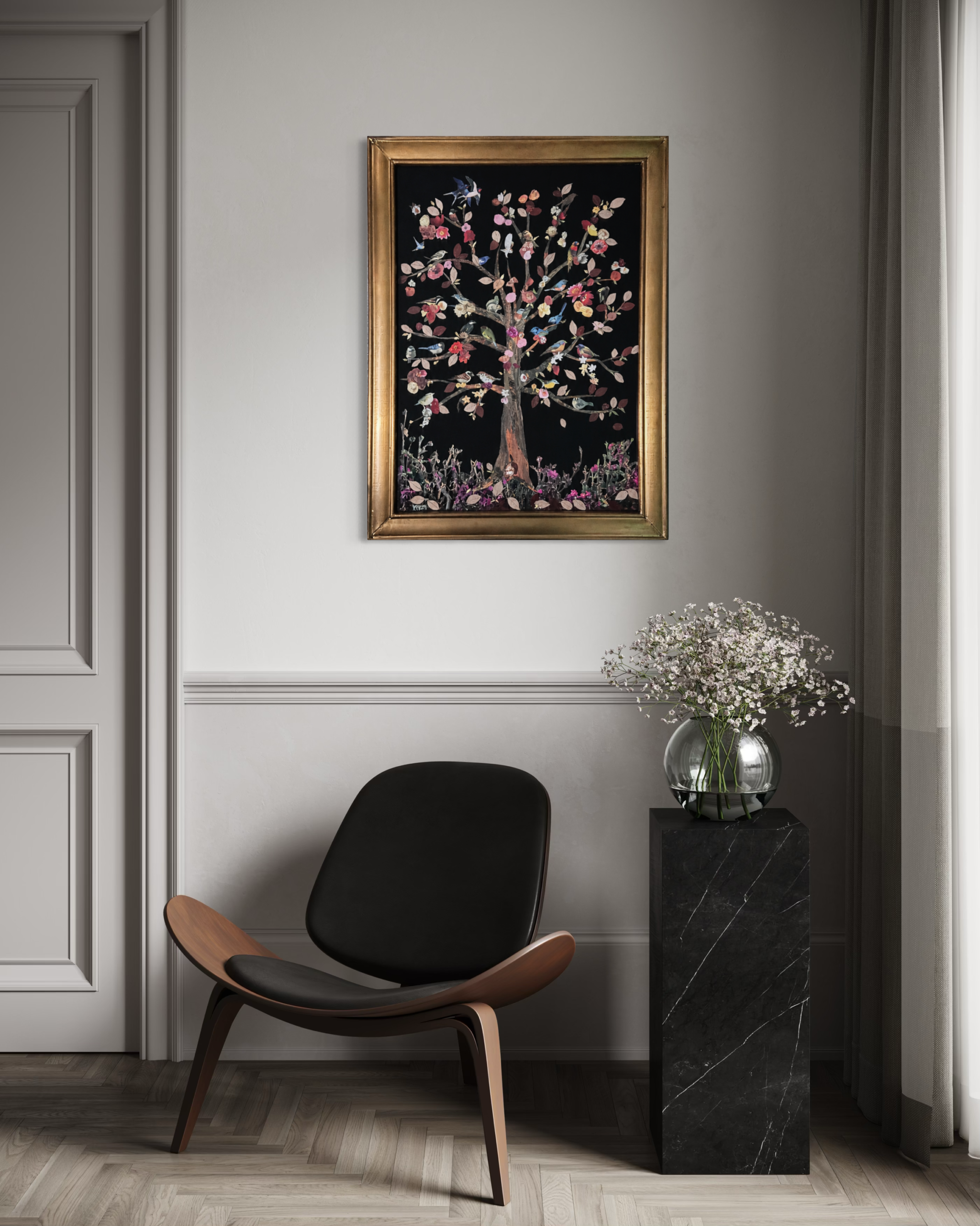 Bird Tree of Life on Black Velvet - Print - Image 3